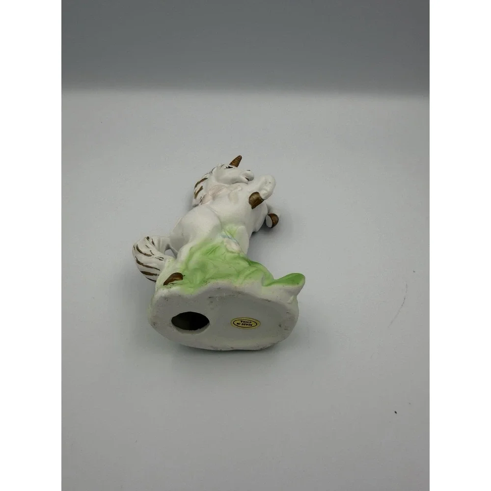 Vintage White Porcelain Bisque Rearing Unicorn Small Figurine